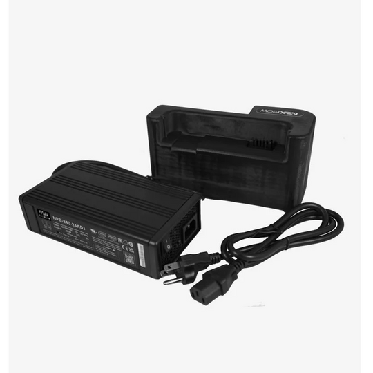 NexMow charging kit with battery dock and power adapter product photo