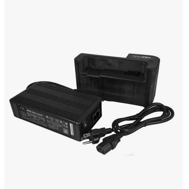 NexMow charging kit with battery dock and power adapter product photo